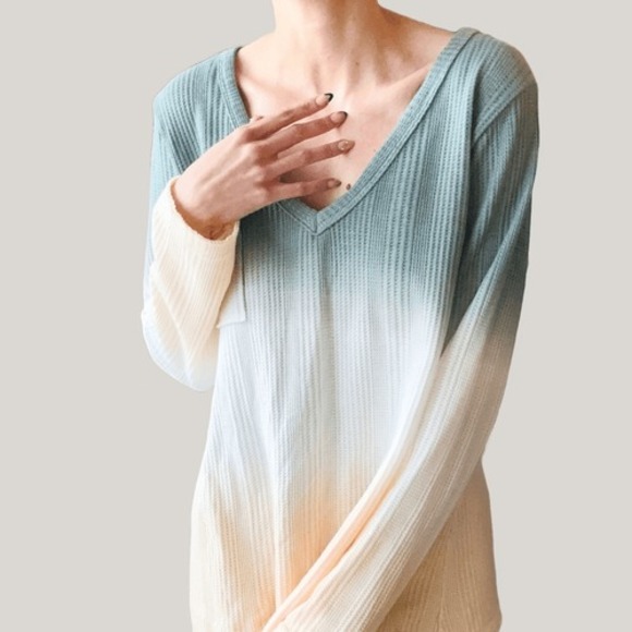 POL Tops - POL Tie Dye Waffle Knit Long Sleeve Tee Oversized Small Cotton Hand-Dipped